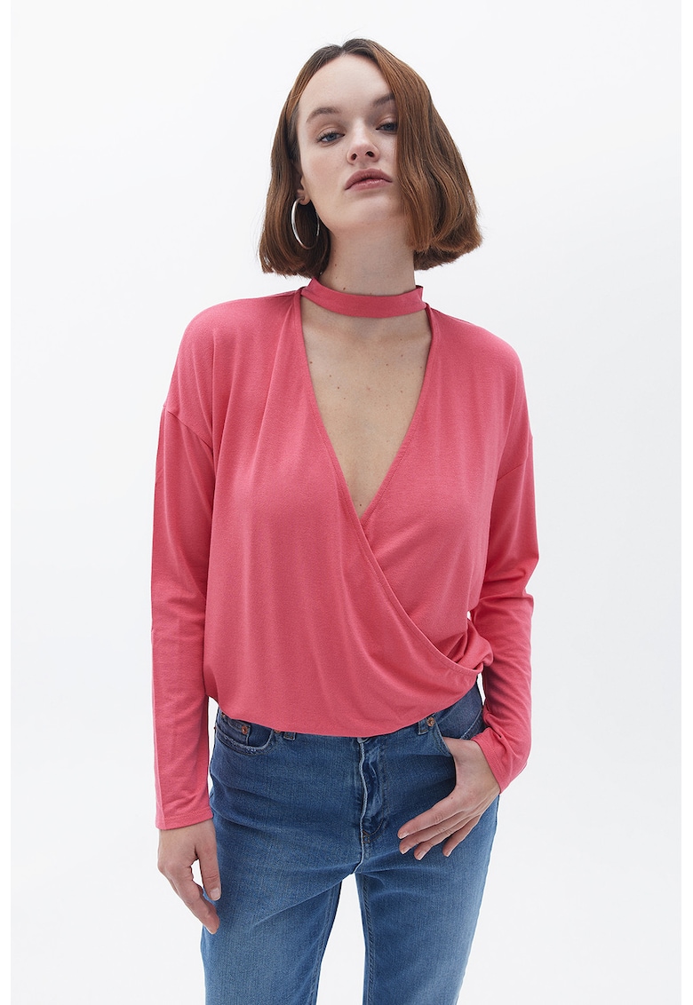 Bluza cu decolteu cache-coeur si decupaj - Roz