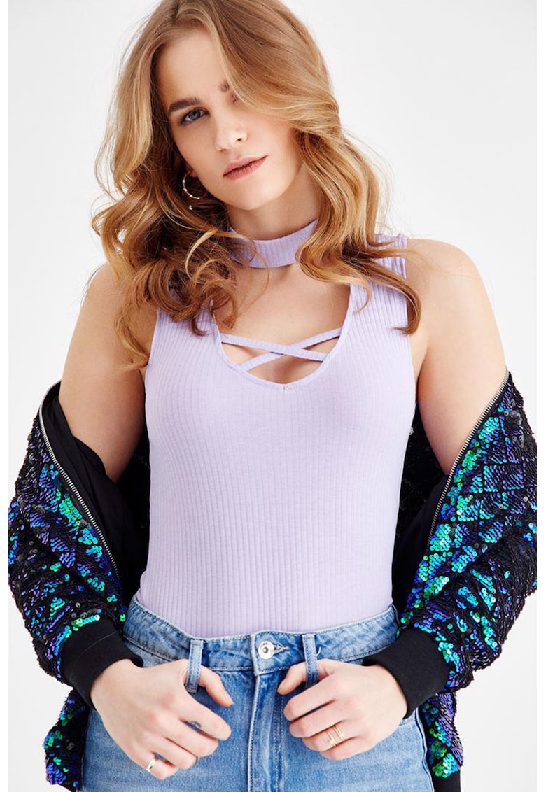 Top slim fit cu model uni - Violet deschis
