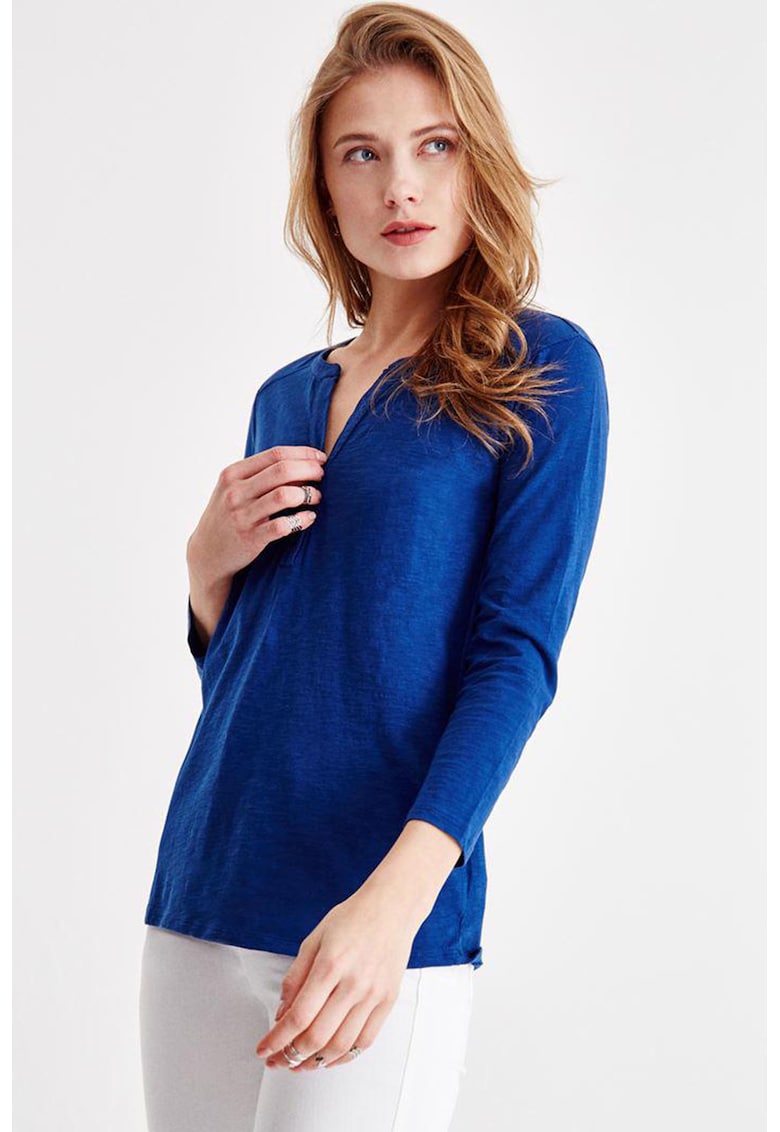 Bluza din bumbac cu fenta cu nasturi - Albastru royal