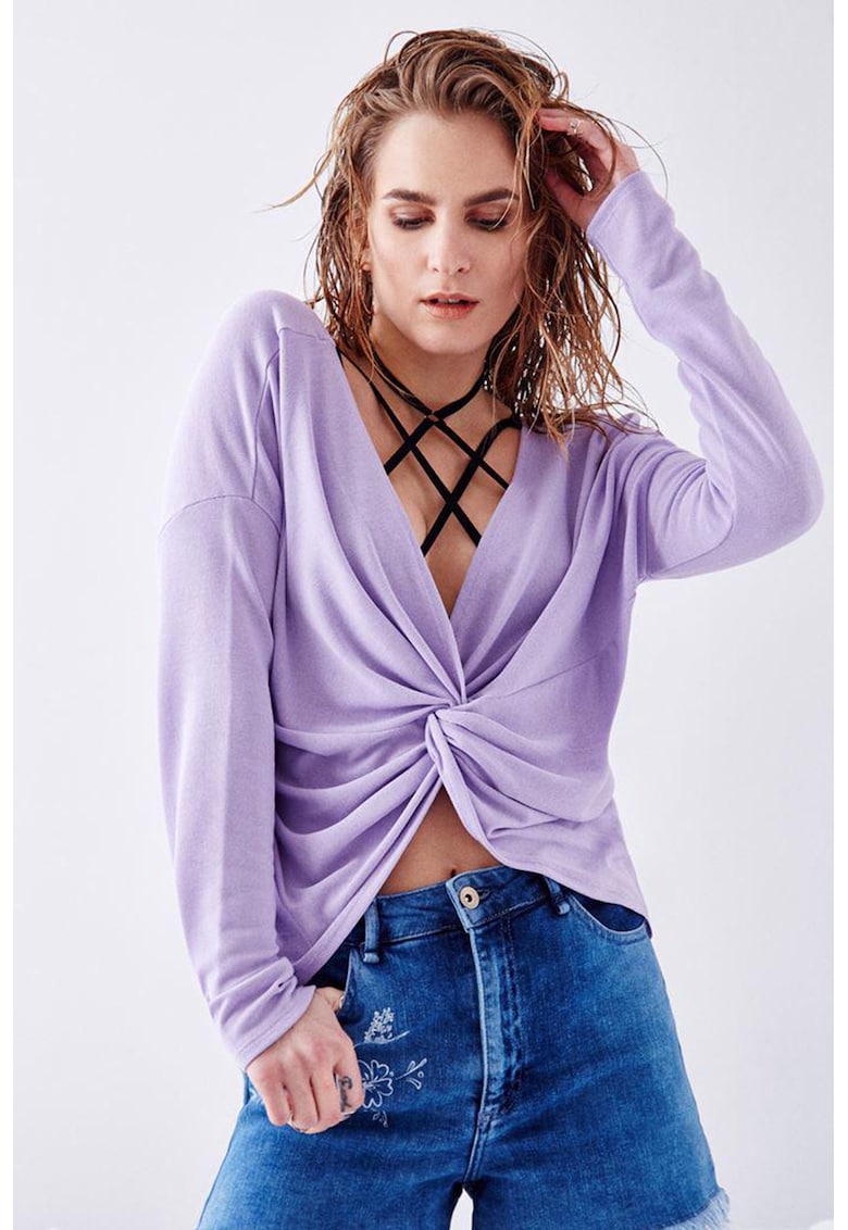 Pulover cu detaliu drapat - Violet deschis
