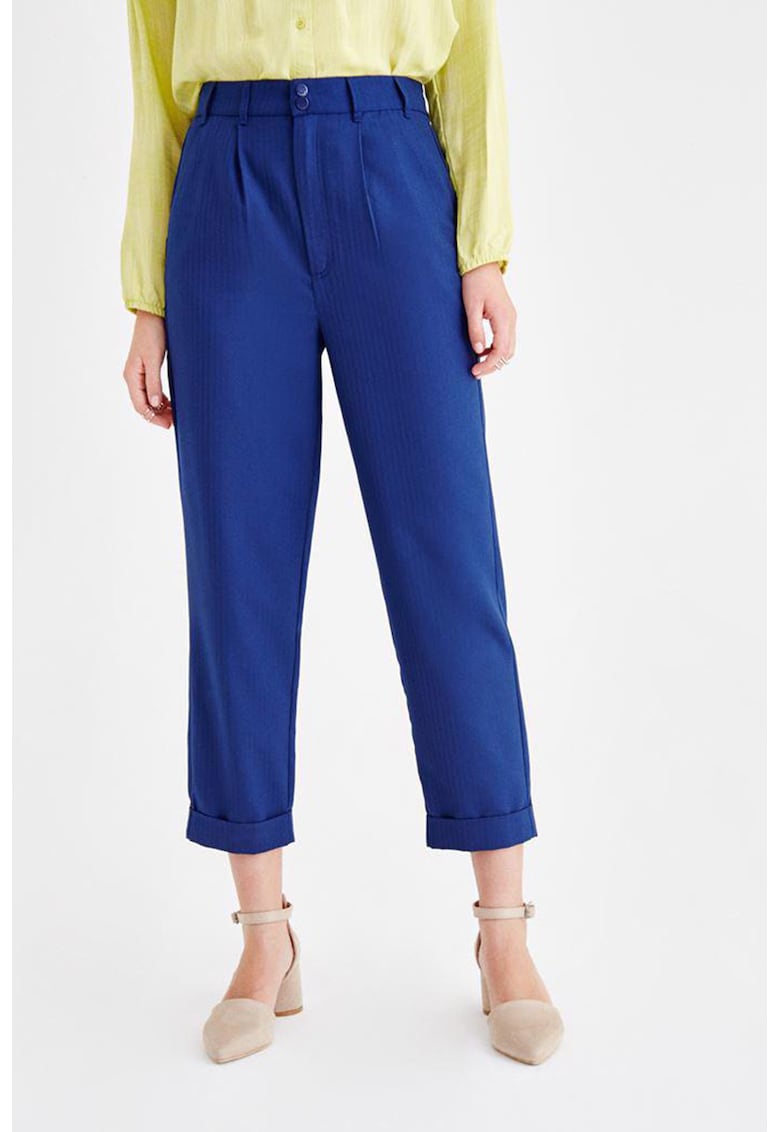 Pantaloni crop cu talie inalta - Albastru royal