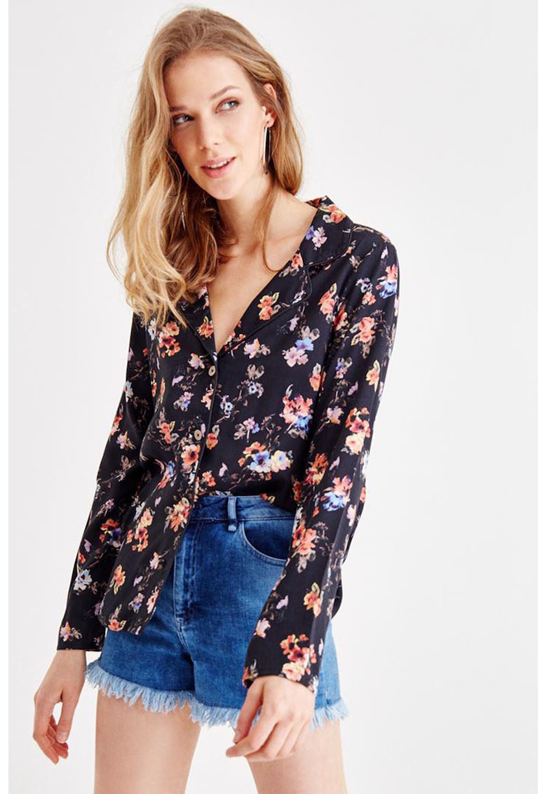 Sacou usor cu model floral - Negru/Violet/Roz