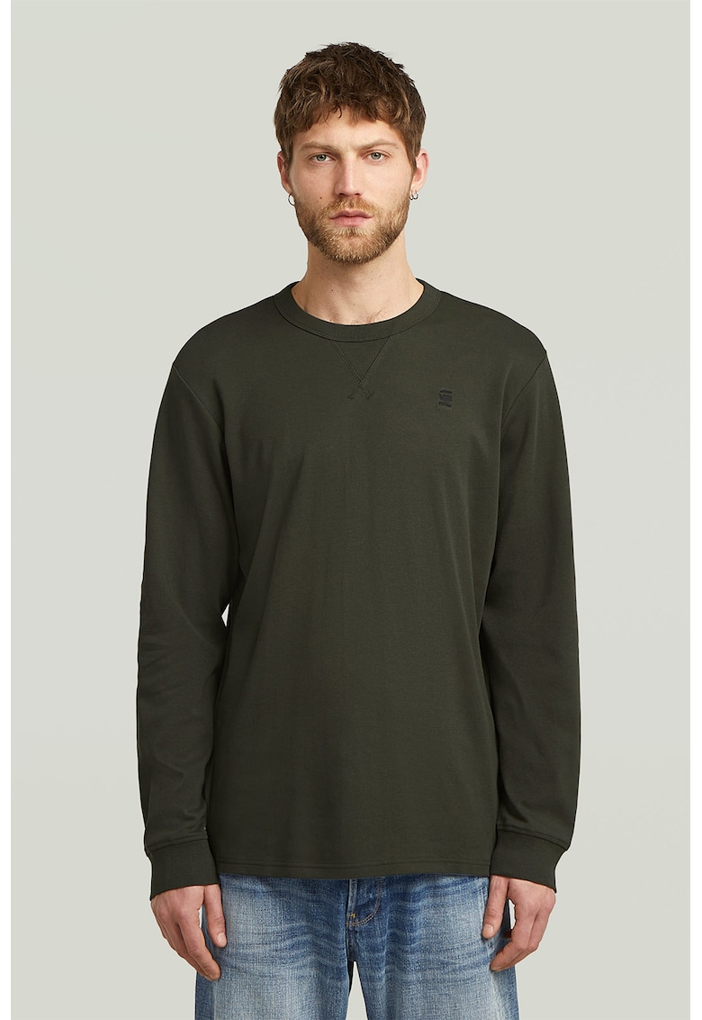 Bluza regular fit cu decolteu la baza gatului - Kaki inchis/Galben mustar