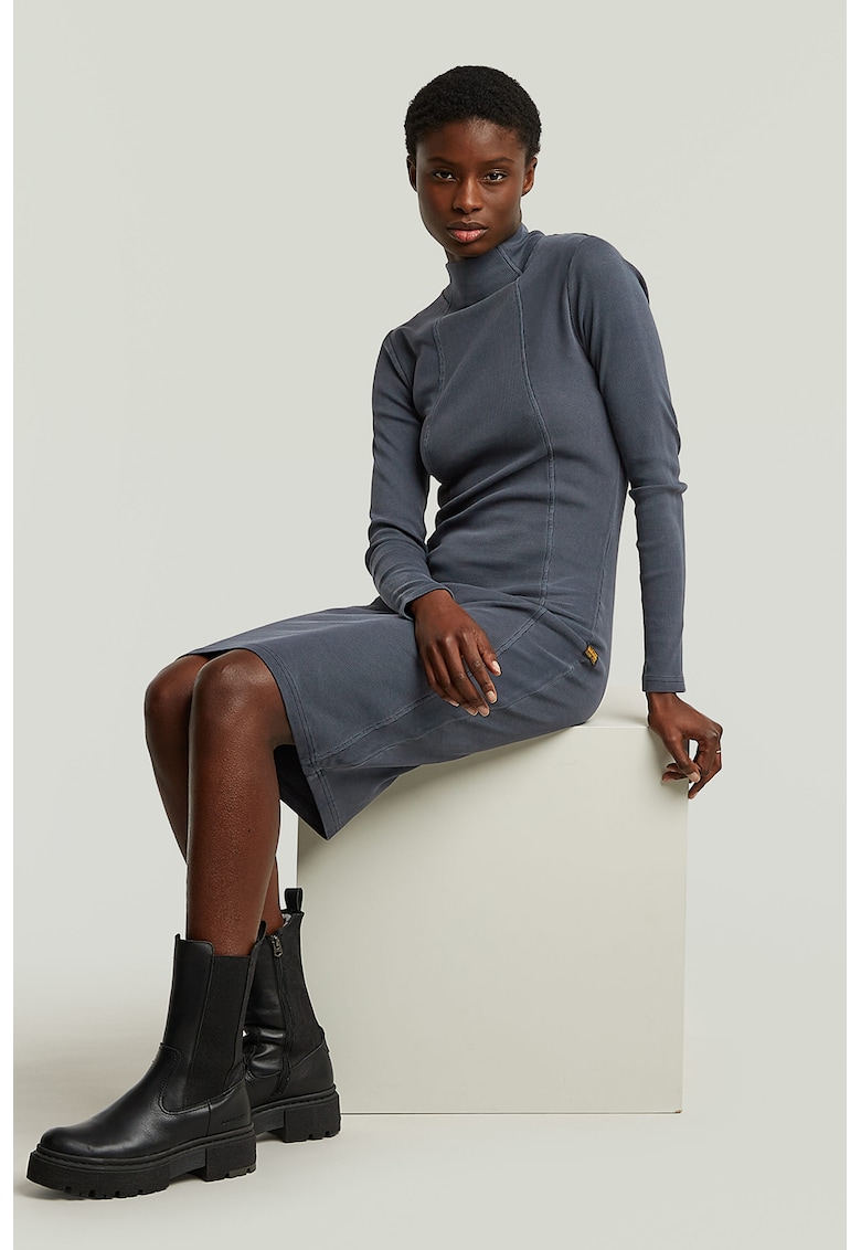 Rochie cu croiala bodycon din amestec de bumbac organic - Albastru prafuit