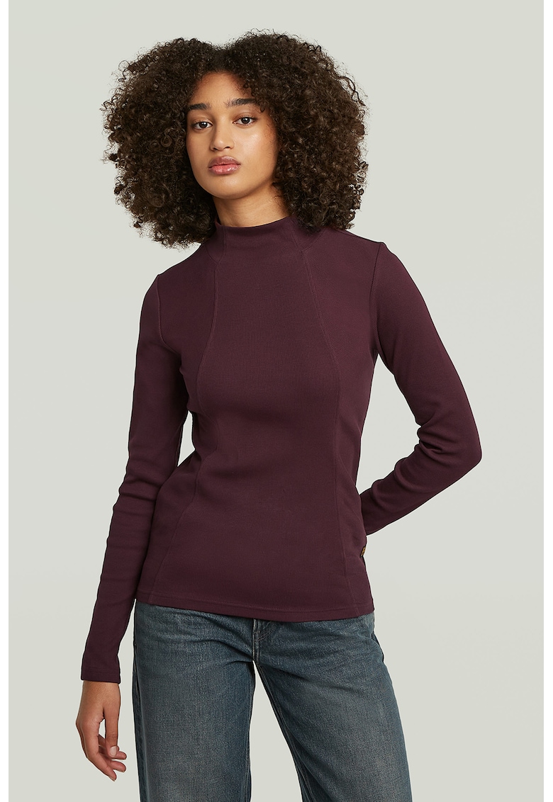 Bluza slim fit din amestec de bumbac organic - Visiniu