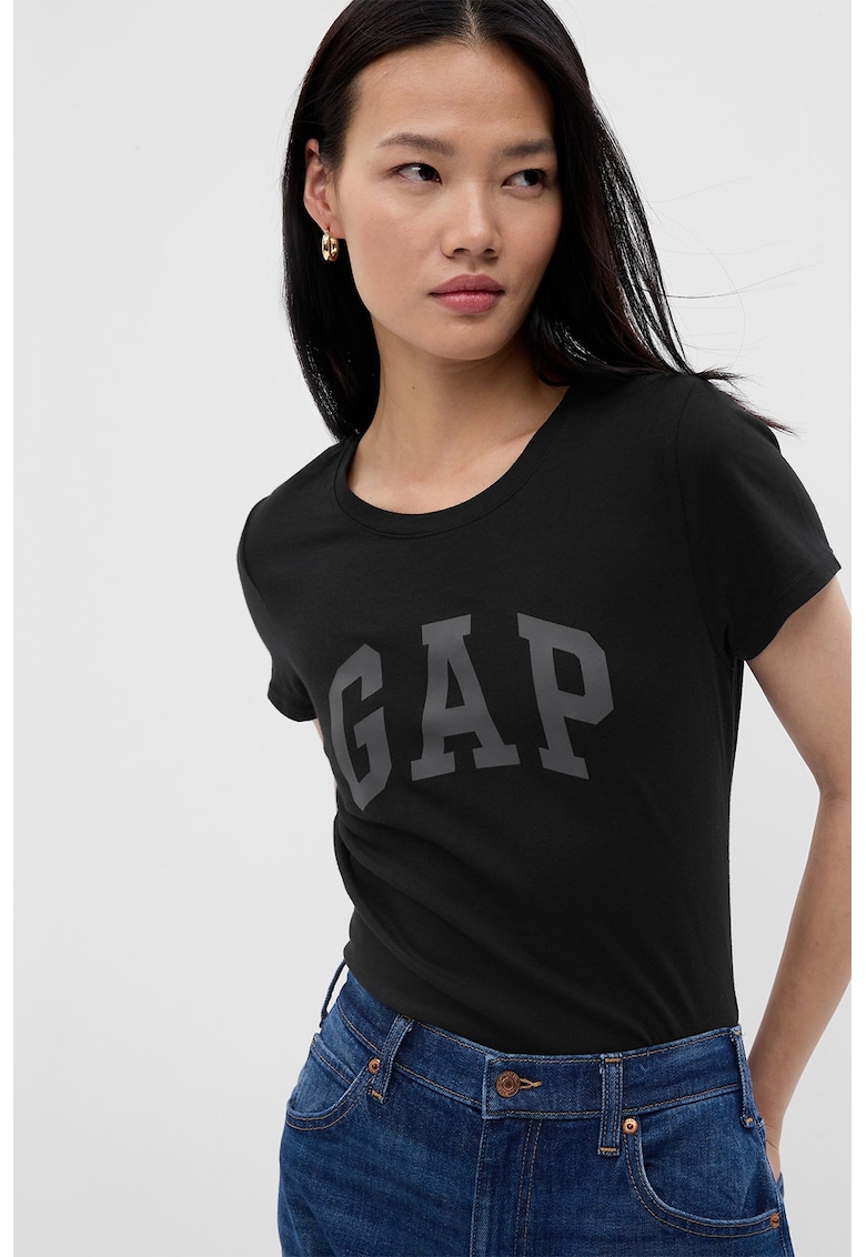 Tricou din bumbac cu imprimeu logo pe piept - Negru/Gri antracit