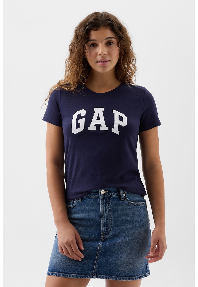 Tricou din bumbac cu imprimeu logo pe piept - Alb/Bleumarin