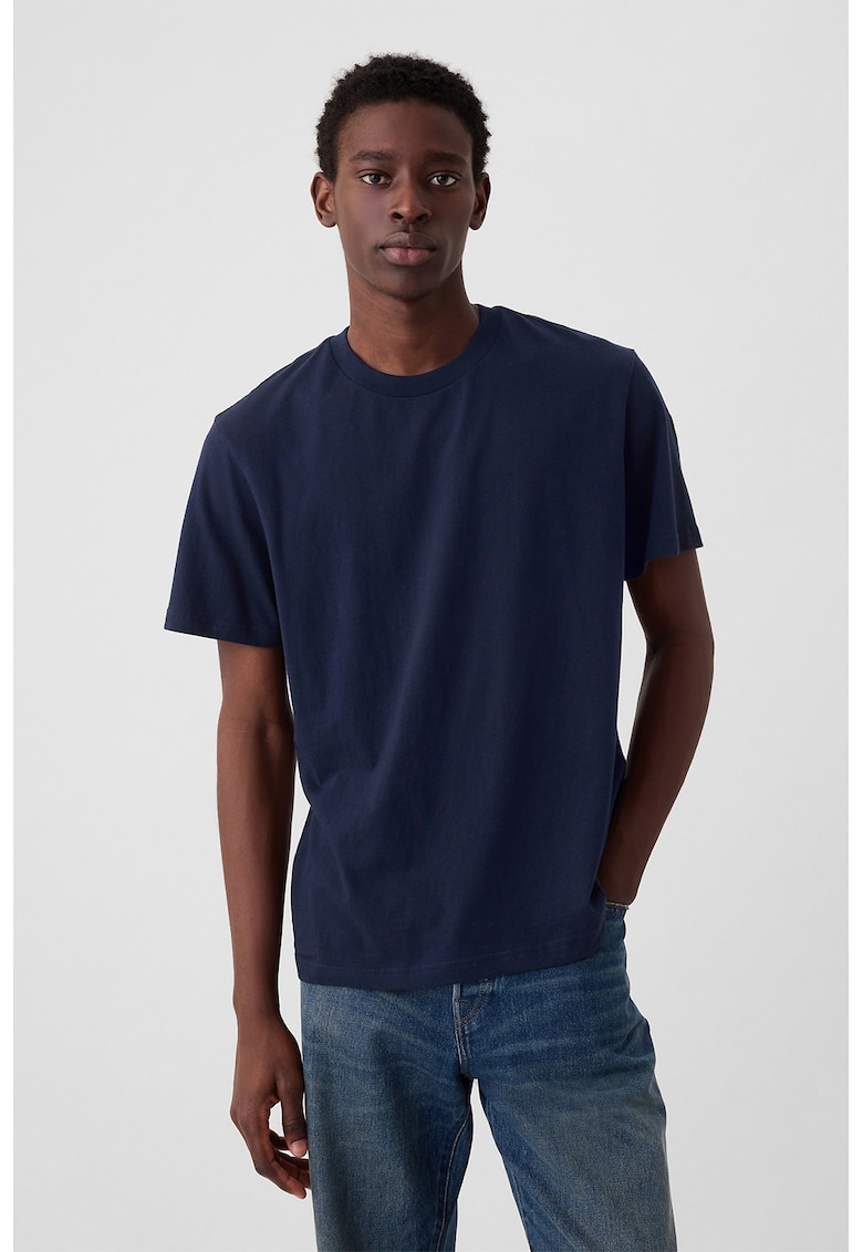 Tricou unisex de bumbac cu decolteu la baza gatului - Bleumarin