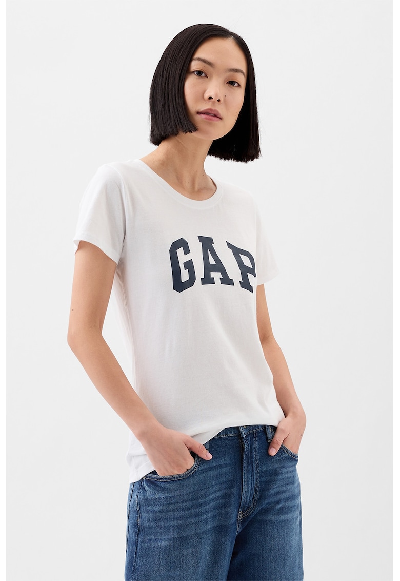 Tricou din bumbac cu imprimeu logo pe piept - Alb/Albastru ultramarin
