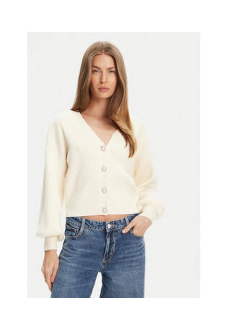 Cardigan striat cu decolteu in V