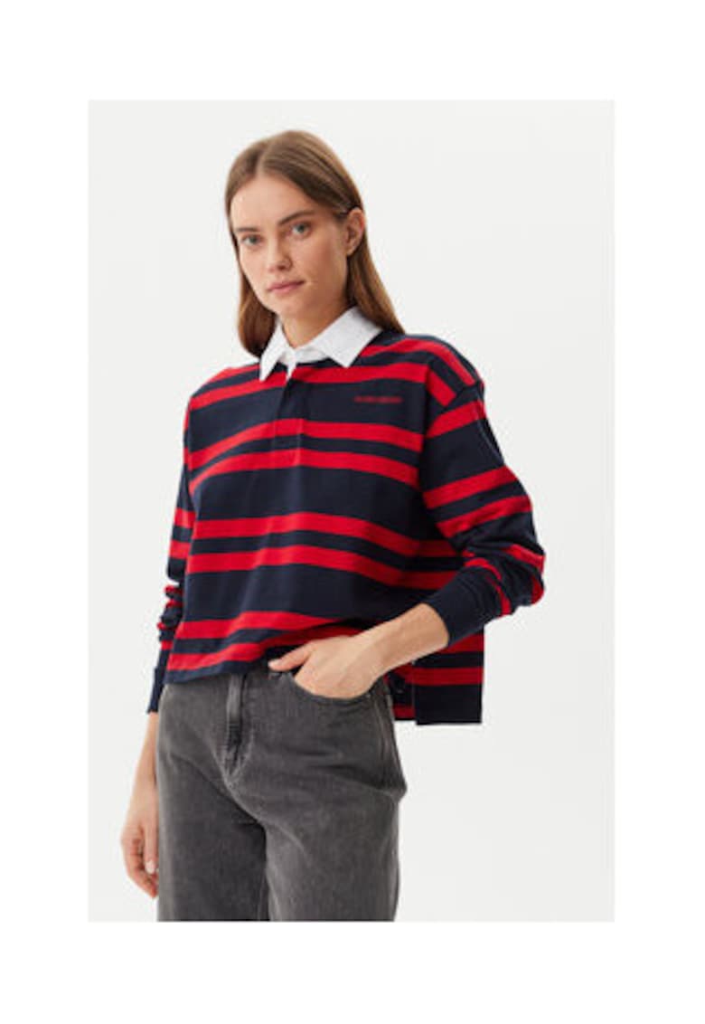 Bluza polo cu dungi din bumbac