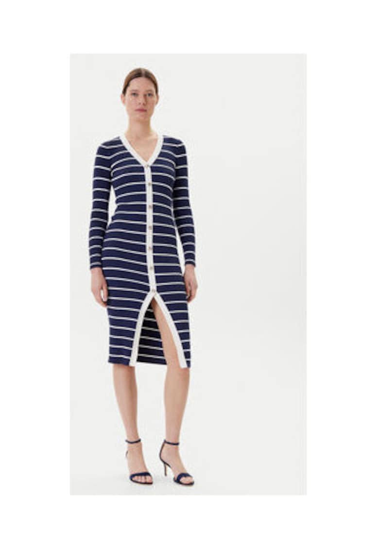 Rochie tricotata in dungi - cu maneca lunga