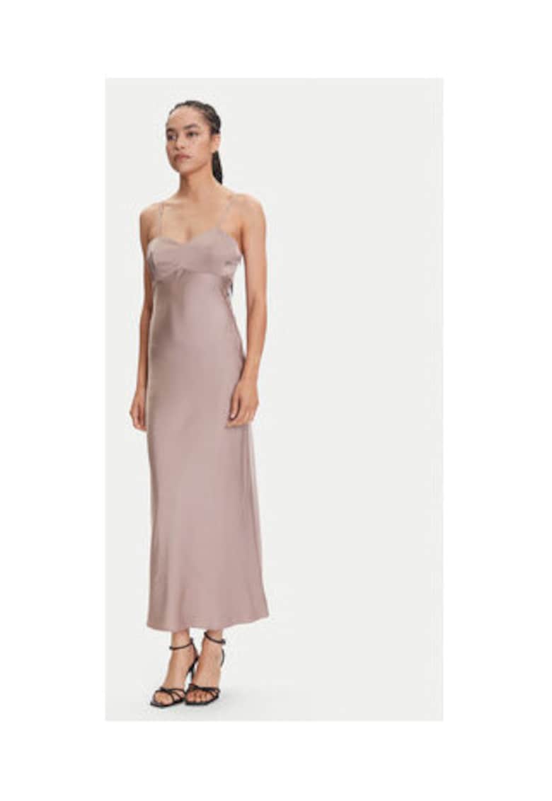 Rochie lunga cu decolteu sweetheart - Roz prafuit