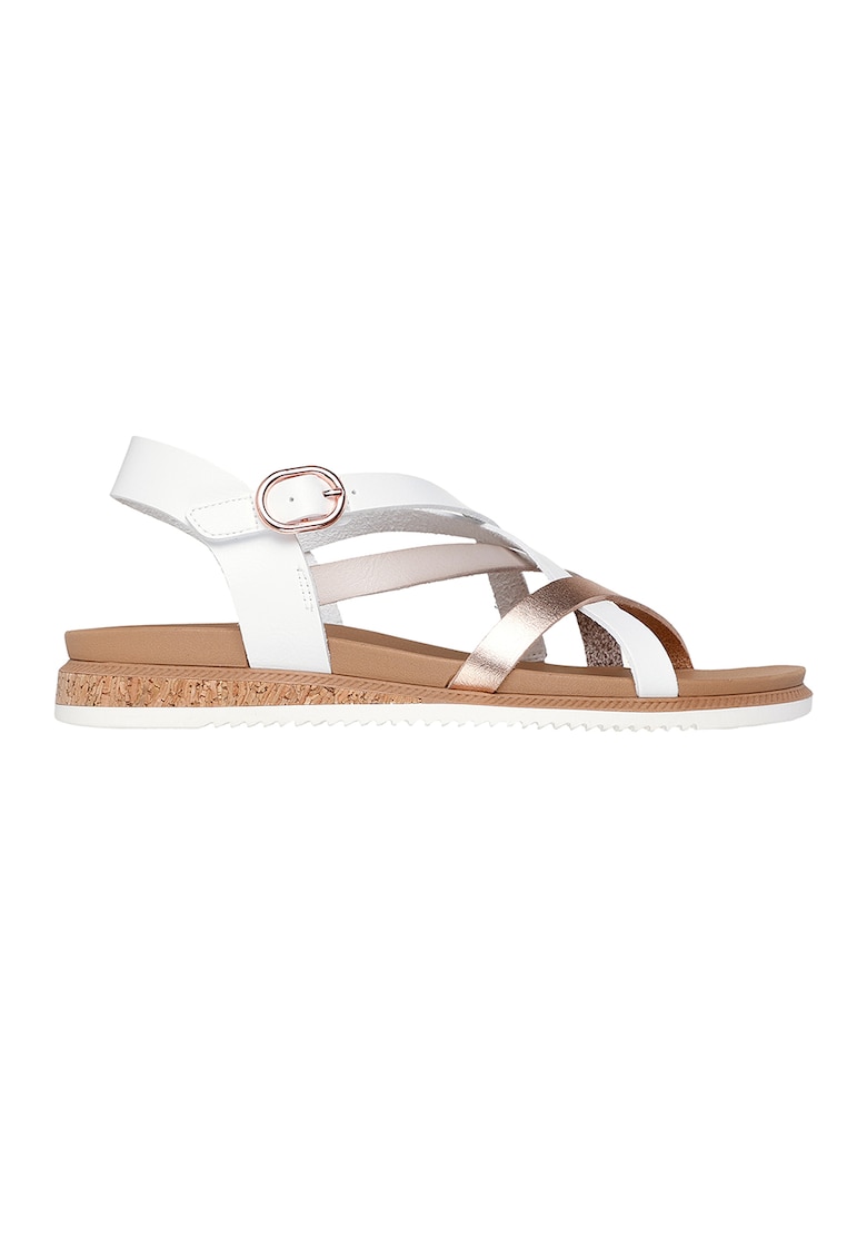 Sandale de piele ecologica cu barete multiple - Alb/Auriu