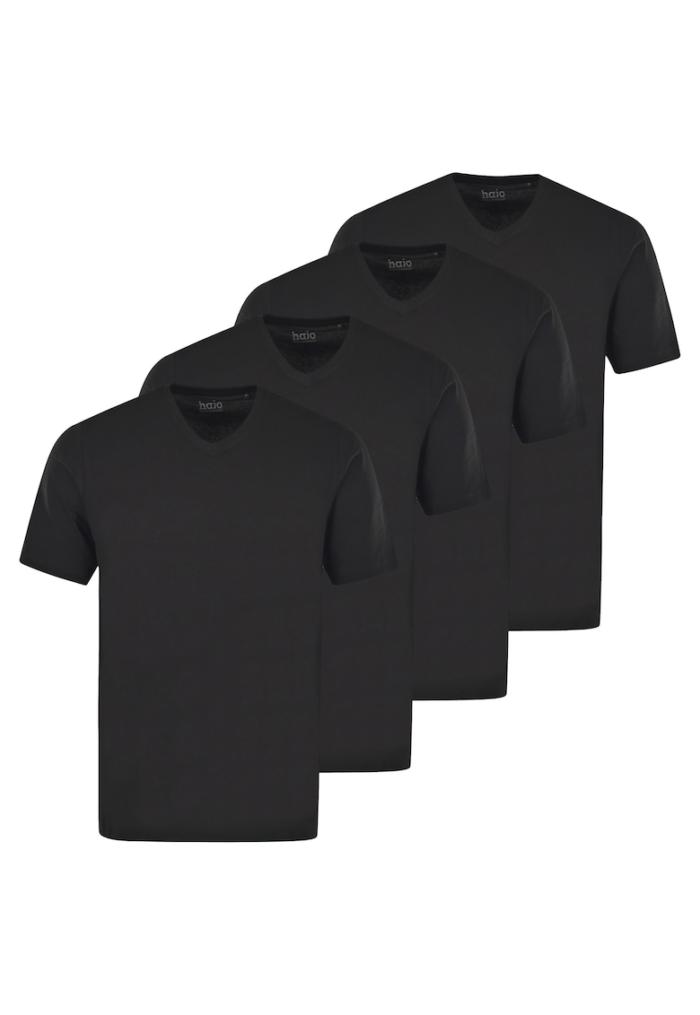 Set de tricouri de bumbac cu decolteu in V - 4 piese - Negru
