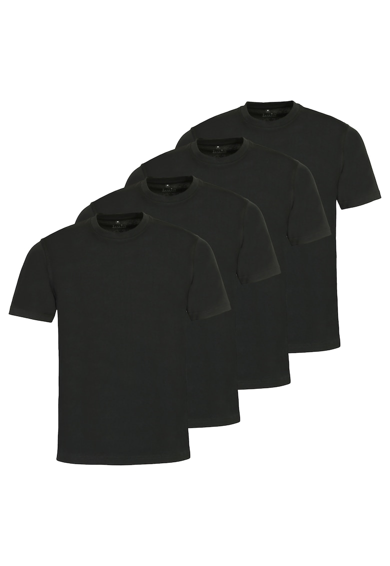 Set de tricouri de bumbac cu decolteu la baza gatului - 4 piese - Negru