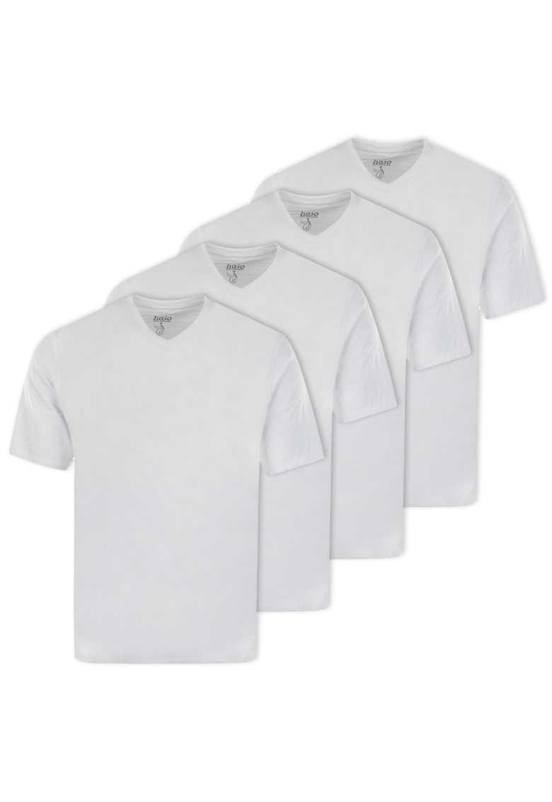 Set de tricouri de bumbac cu decolteu in V - 4 piese - Alb