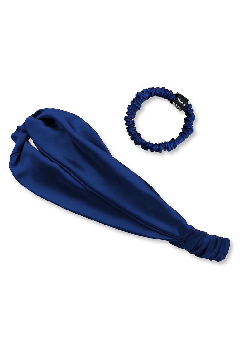 Oferte la Set de bentita de matase si elastic de par - Albastru