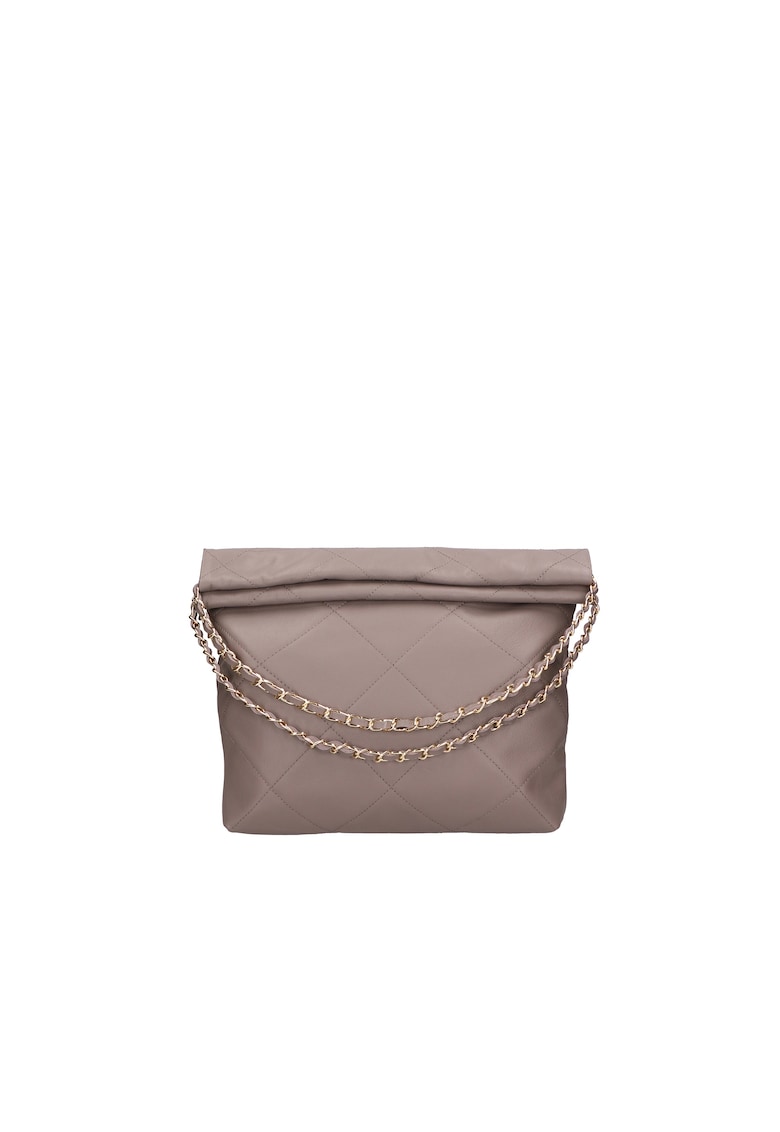 Geanta hobo de piele cu barete din lant - Maro taupe deschis