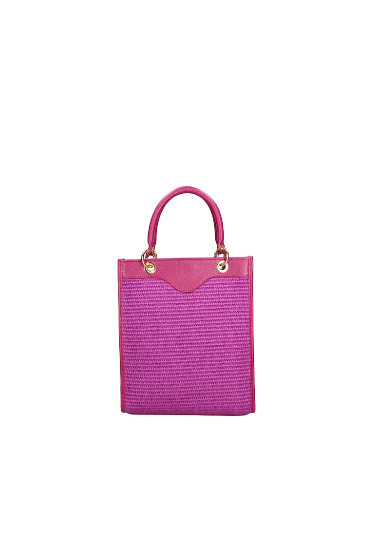 Geanta din piele si material textil cu maner - Violet deschis
