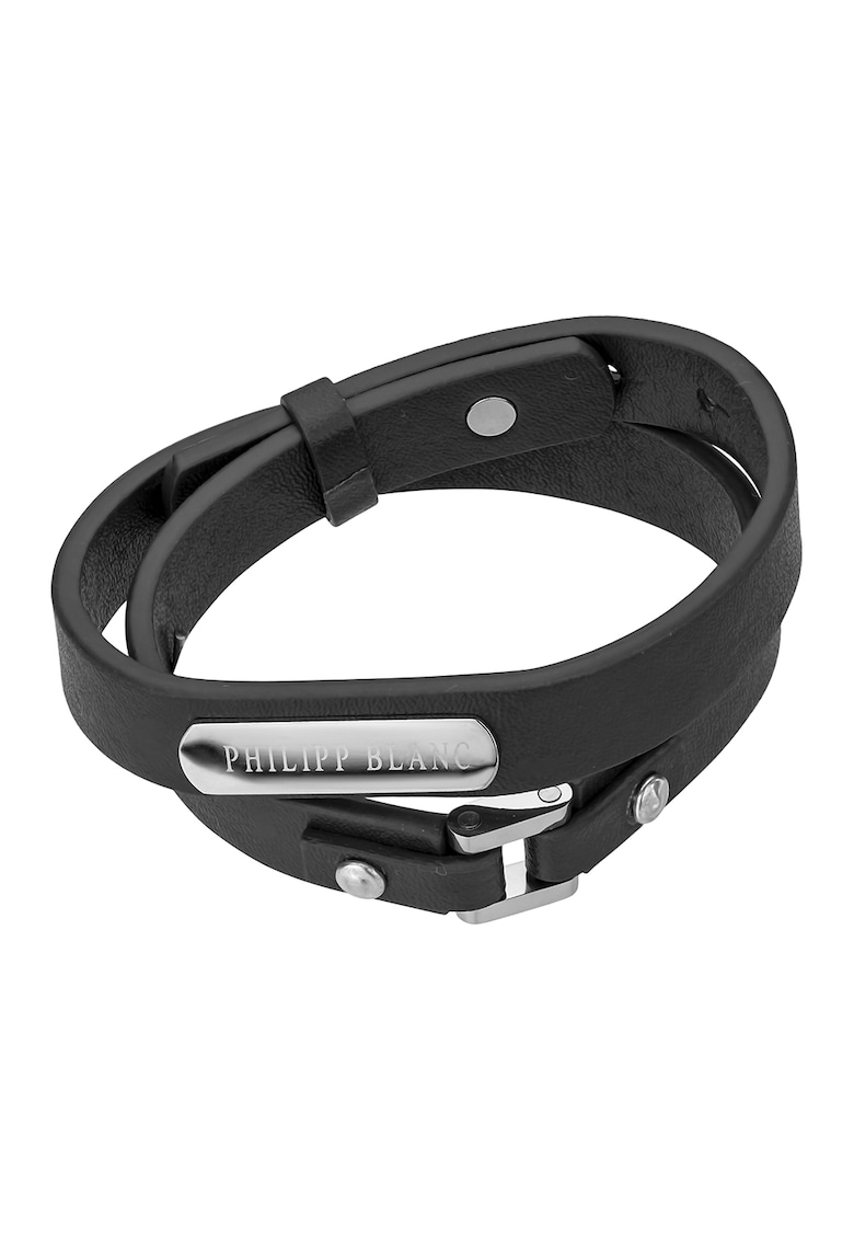 Bratara de piele cu model stratificat - Argintiu - Negru/Argintiu