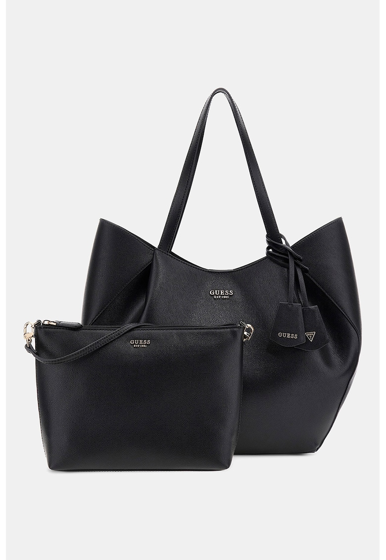 Geanta shopper de piele ecologica cu etui detasabil - Negru