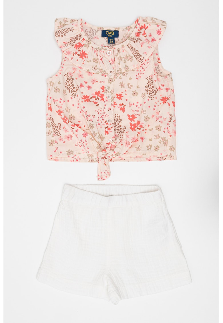 Set de top si pantaloni scurti - 2 piese - Roz deschis/Alb optic