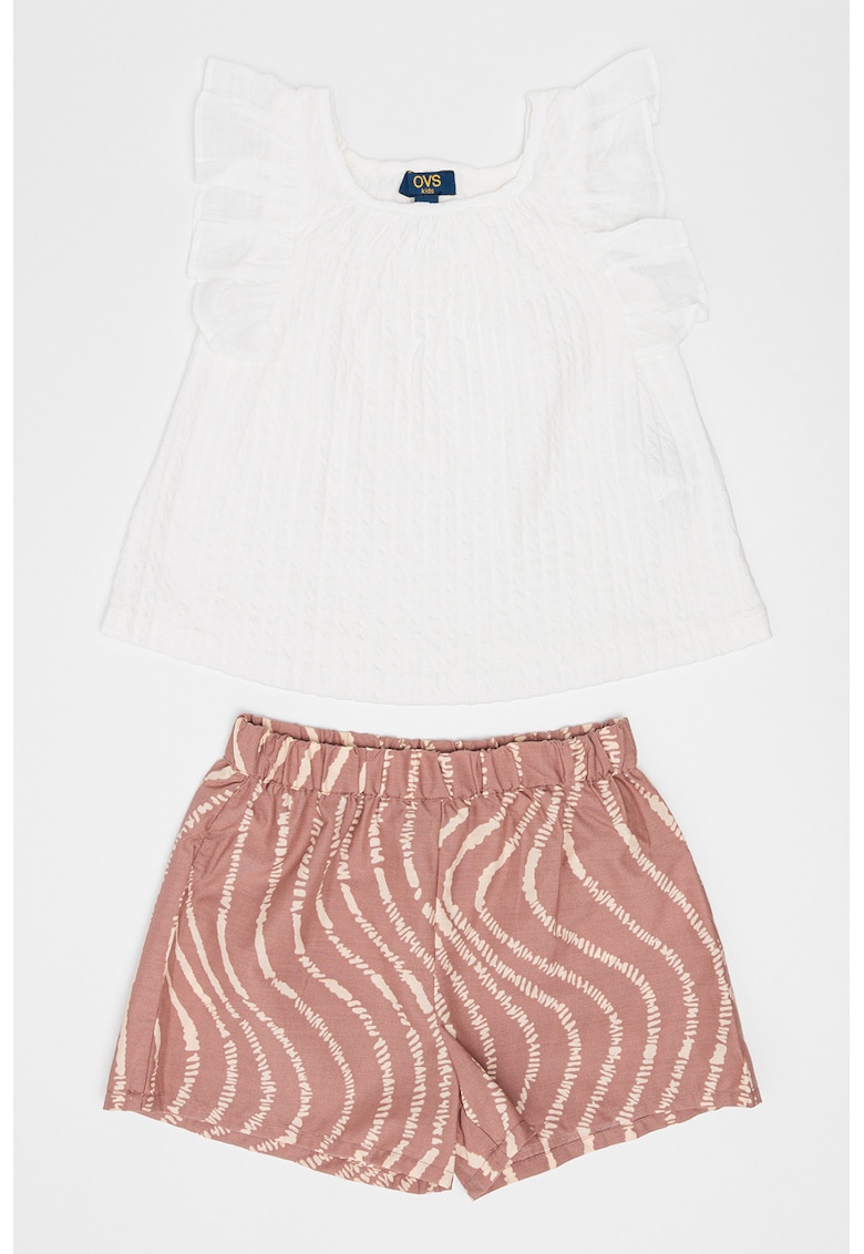 Set de top uni si pantaloni scurti - 2 piese - Rosu stins/Alb optic