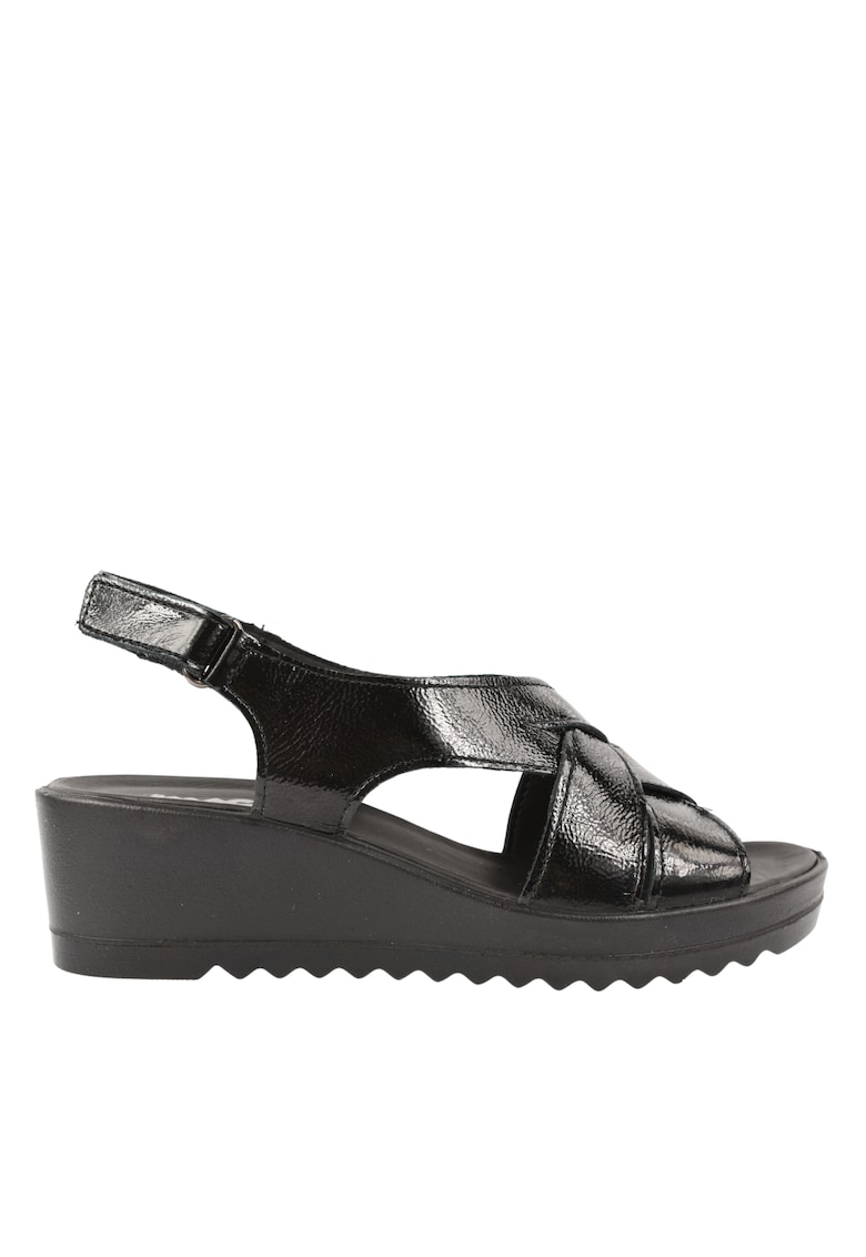 Sandale casual - dama -  757510 negru - piele lacuita - platforma - Negru