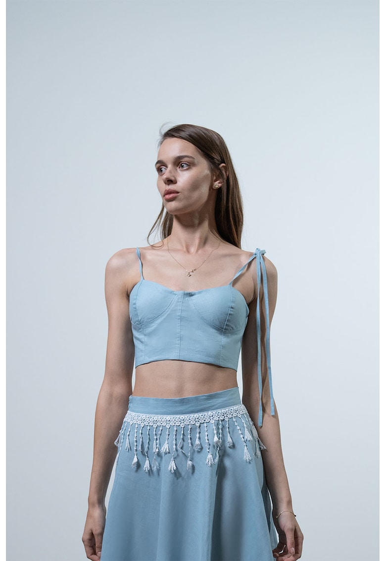 Top crop de in - Albastru deschis