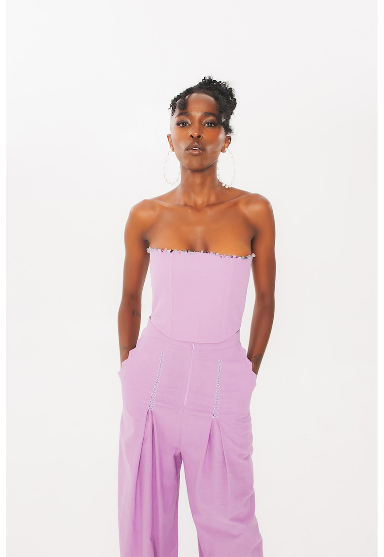 Top crop de in fara bretele - Lila