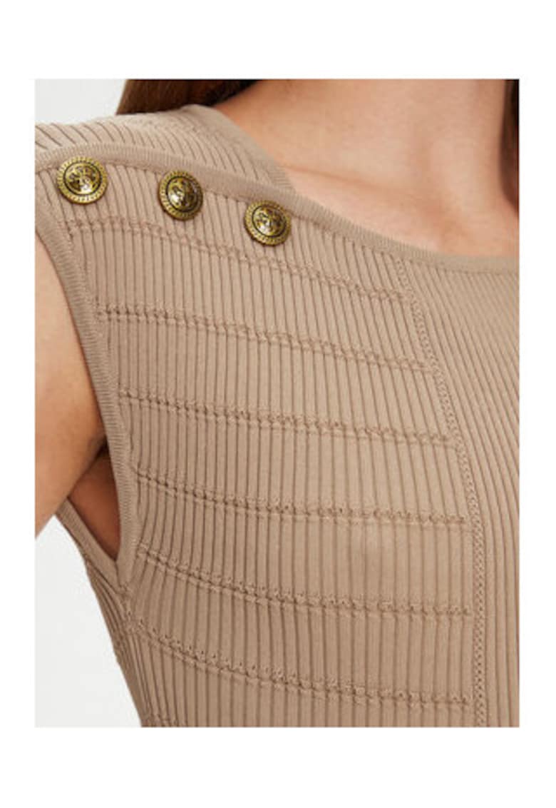 Bluza din tricot cu nasturi decorativi pe umeri si striatii - fara maneci