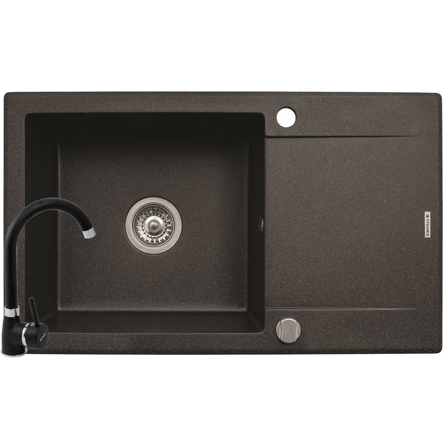 Pachet chiuveta granit KORFU 78x46 1B 1D + Baterie BELLO Negru