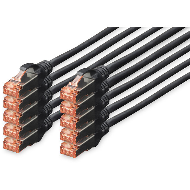 Patchcord S/FTP Cat 6 0.5m Black 10 pack