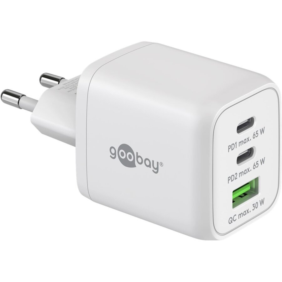 Incarcator Retea 64754 GaN 65W 1x USB-A QC 3.0 2x USB-C PD Alb