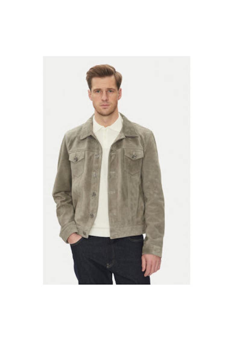 Geaca din piele barbati  JEANS JACKET SUEDE - Piele naturala - Gri - Gri