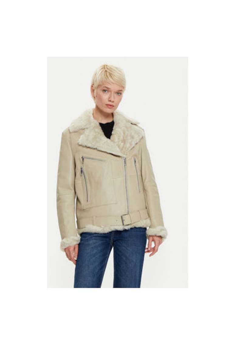 Geaca din piele dama  50524016 - Piele naturala - Ecru - Ecru