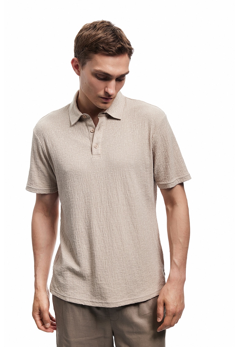 Tricou polo cu model texturat - Bej