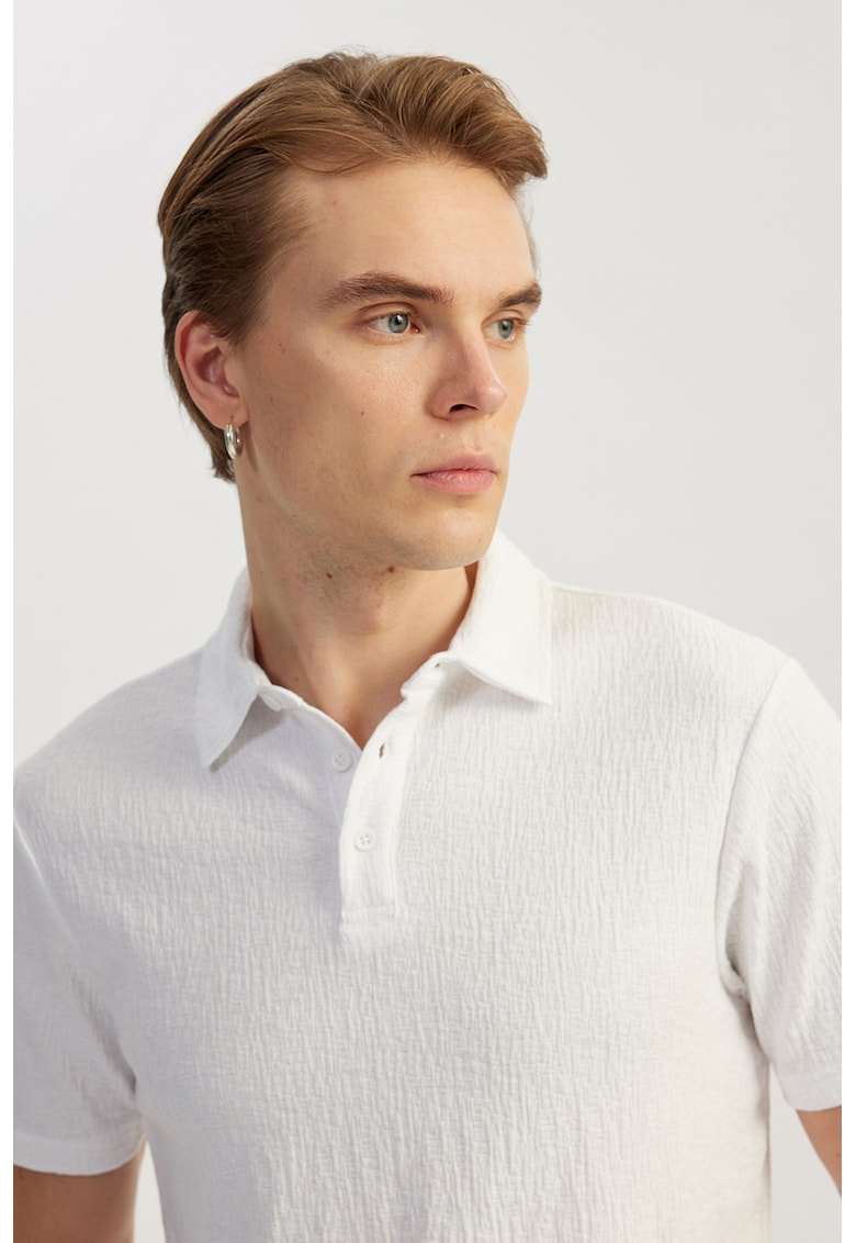 Tricou polo cu model texturat - Alb