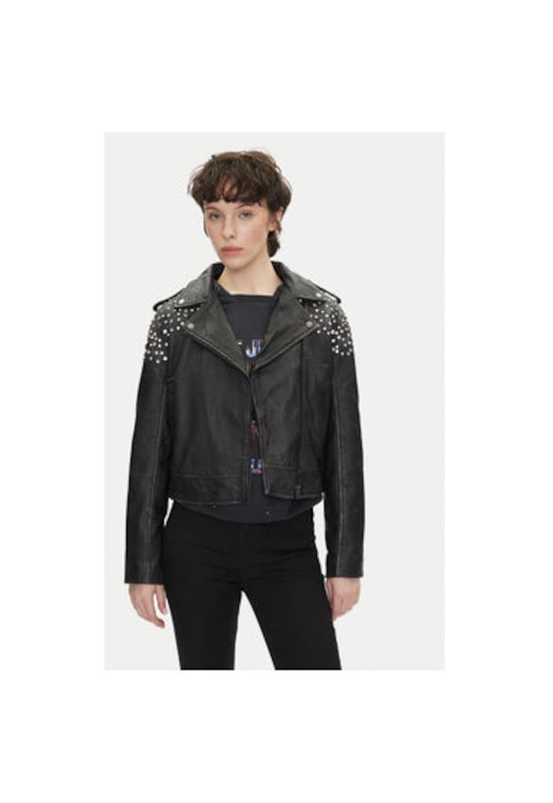Geaca din piele dama  PL402523 - Piele naturala - Negru - Negru
