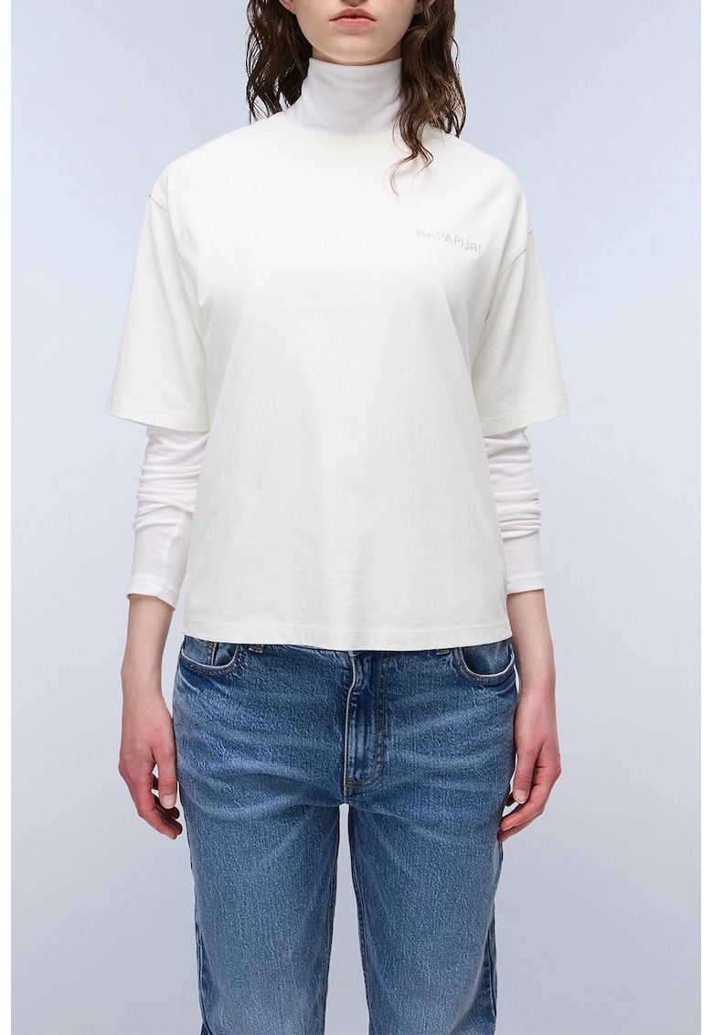 Tricou din bumbac cu logo - Alb fildes