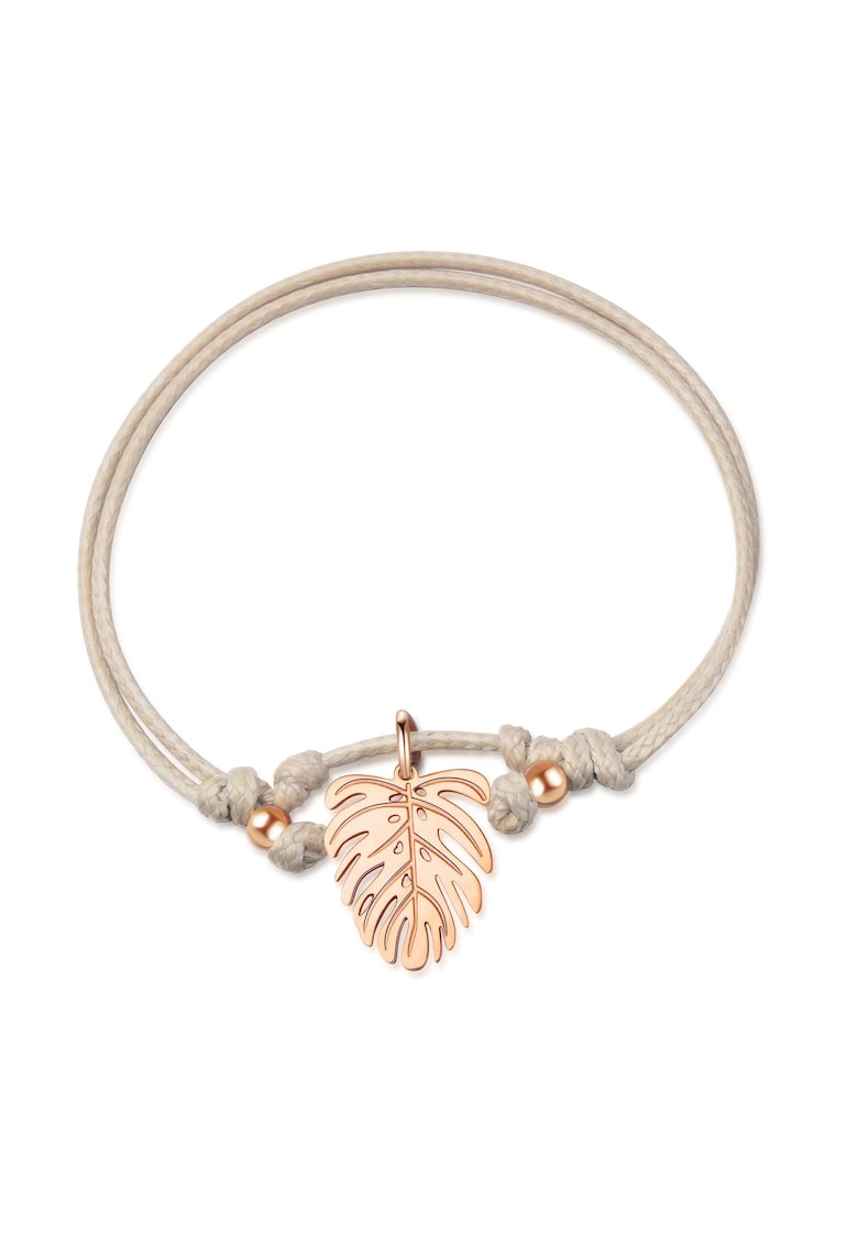 Bratara-snur cu talisman in forma de frunza Jungle - Auriu rose