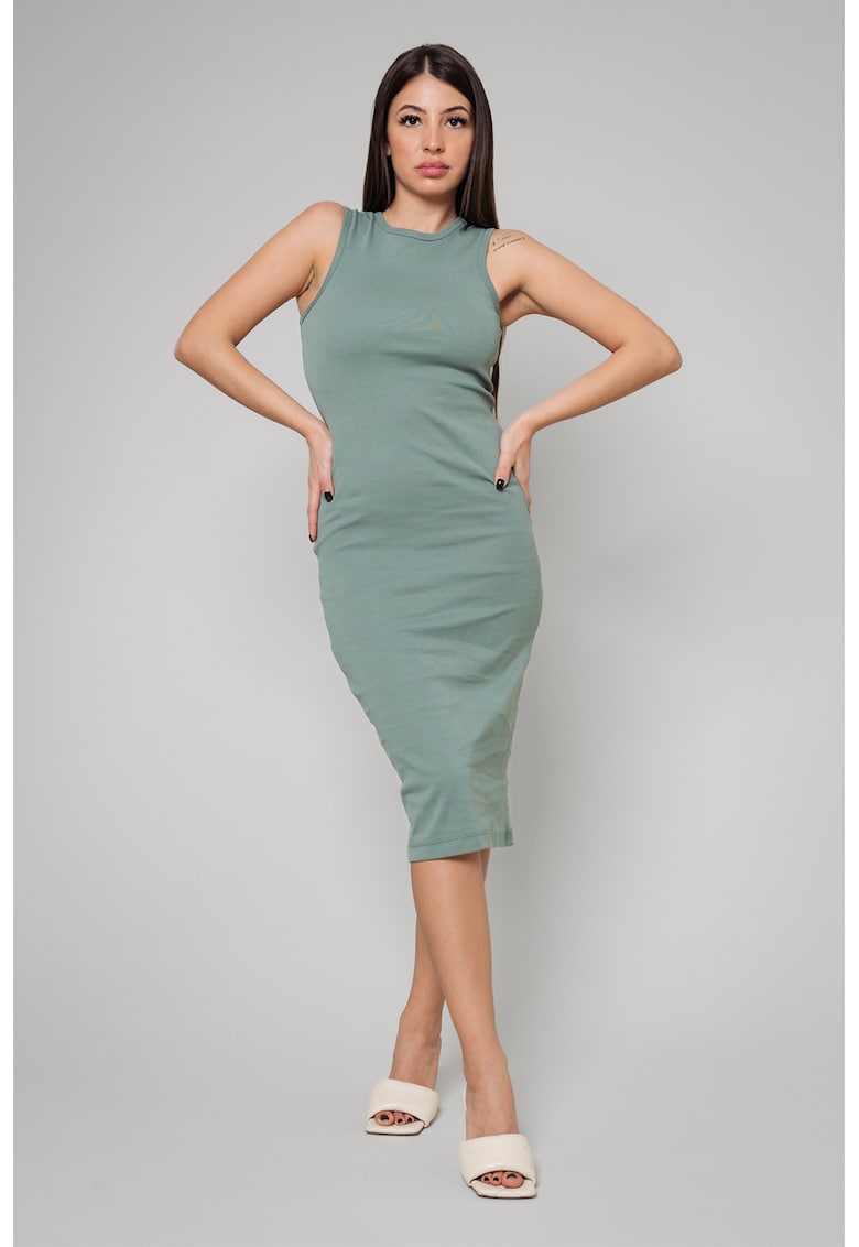 Rochie midi cambrata din amestec de bumbac - Verde aquamarin