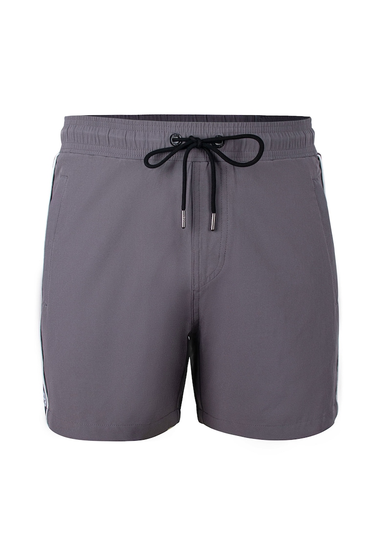 Oferte la Pantaloni scurti de baie cu logo lateral si buzunare cu fermoar Seabeat 28987 - Gri