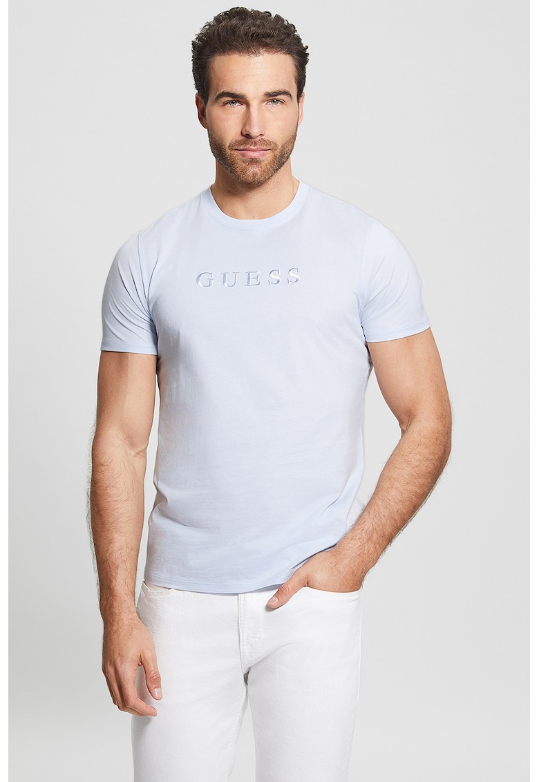 Tricou slim fit cu logo brodat - Albastru deschis