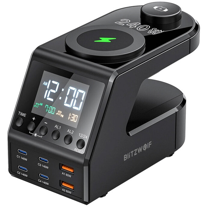 Incarcator BW-FW10 cu incarcare wireless 15W, PD 240W, 2xUSB-A, 4xUSB-C, Negru