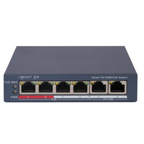 Switch Hikvision DS-3E1106P-EI, 4-port, PoE