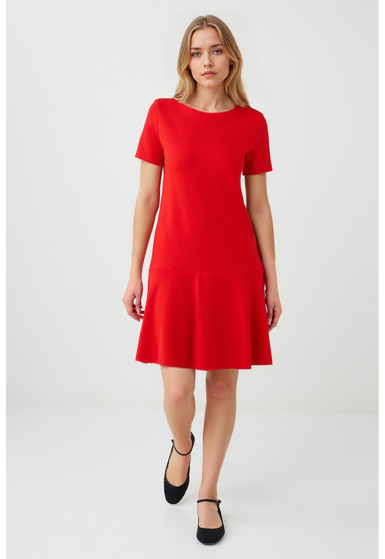 Rochie evazata cu maneci scurte - Coral
