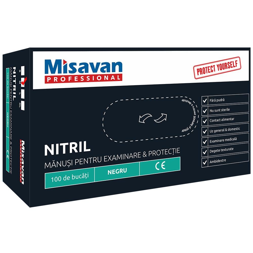 Manusi menaj nitril Misavan, negru, M, 100 buc/set