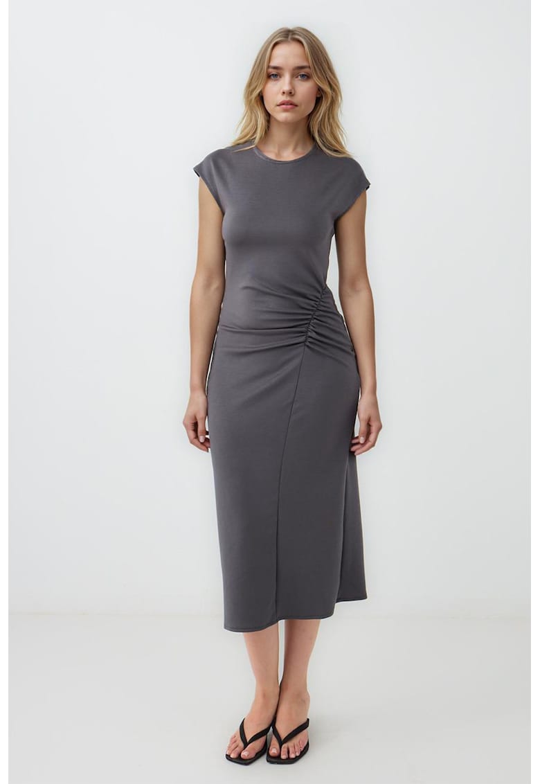 Rochie midi din amestec de modal cu pliu elastic - Gri inchis